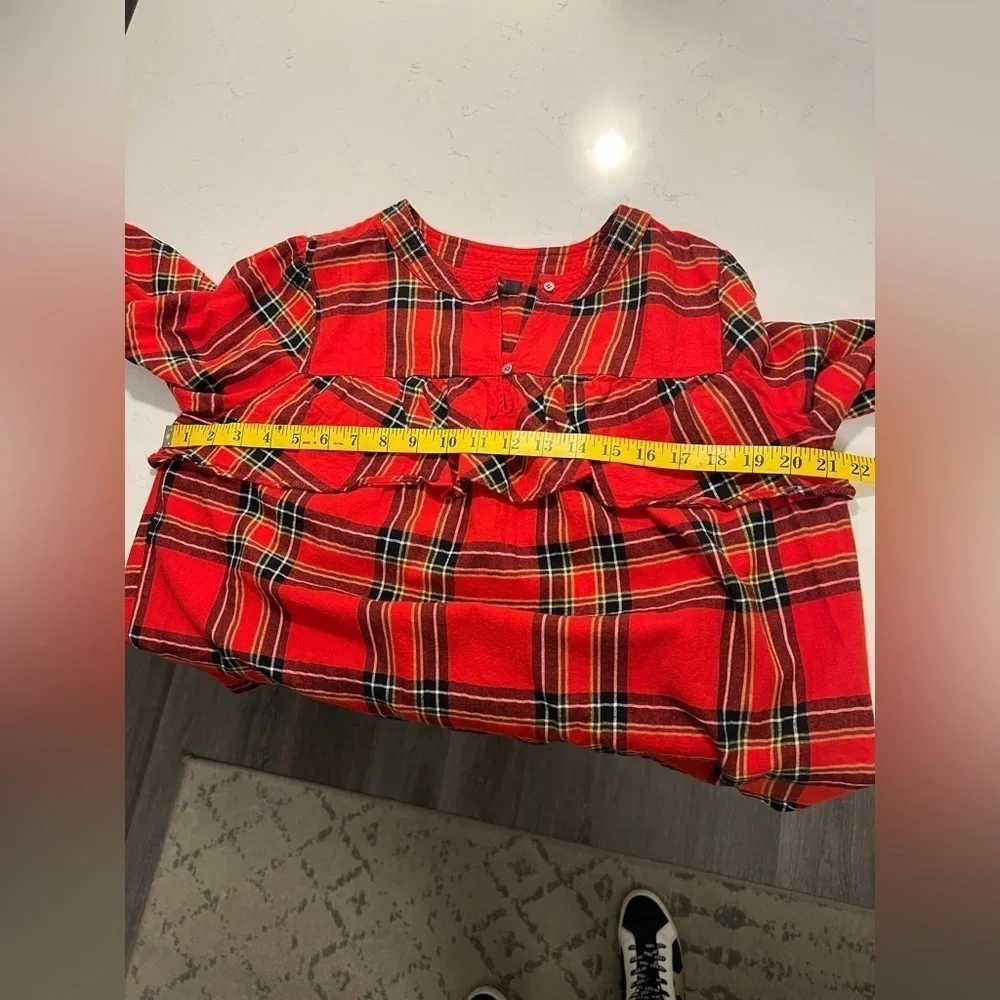 J Crew Ruffle Top in Festive Plaid Red Sz PM